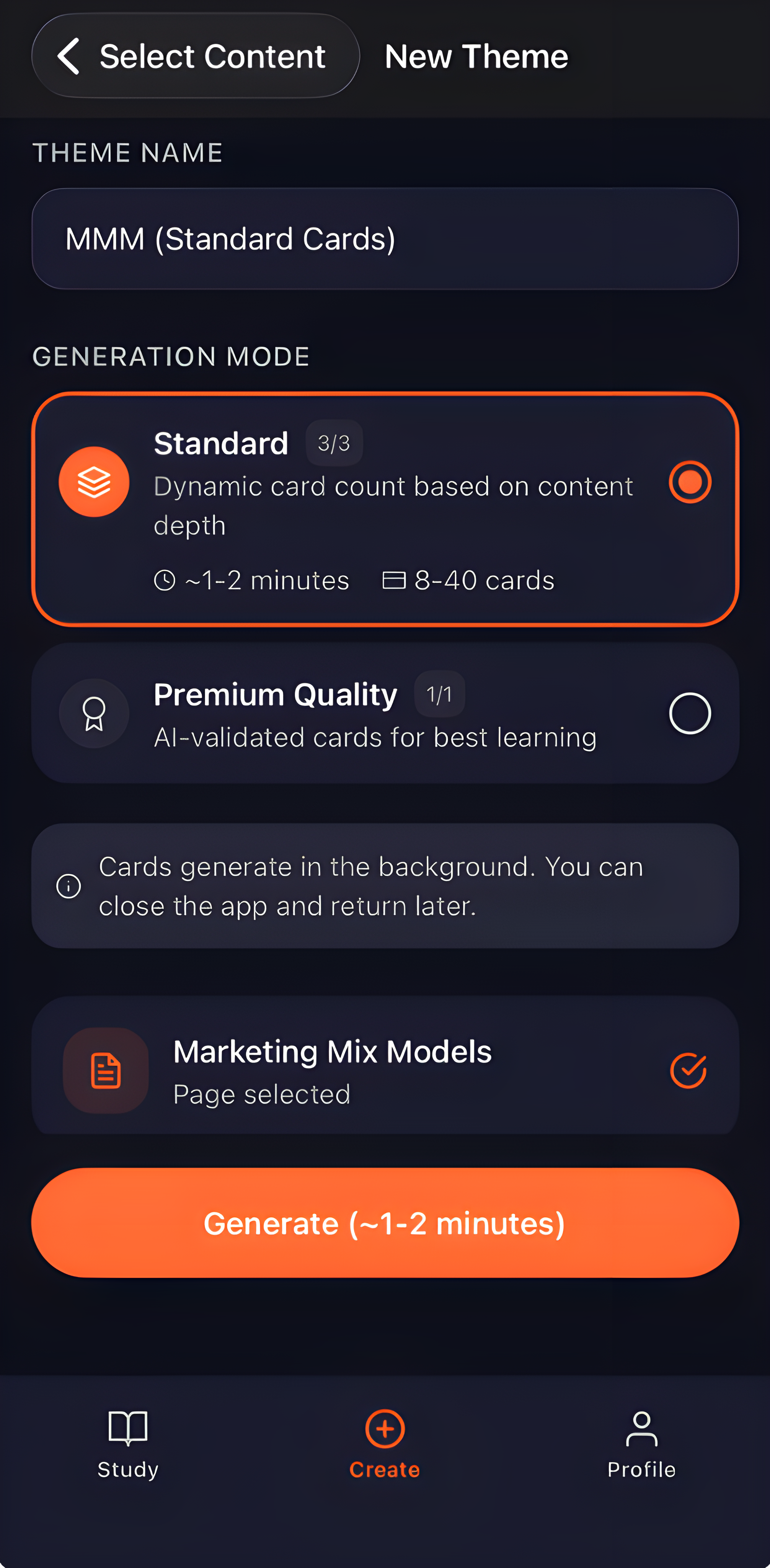 Recall Create Theme Screen